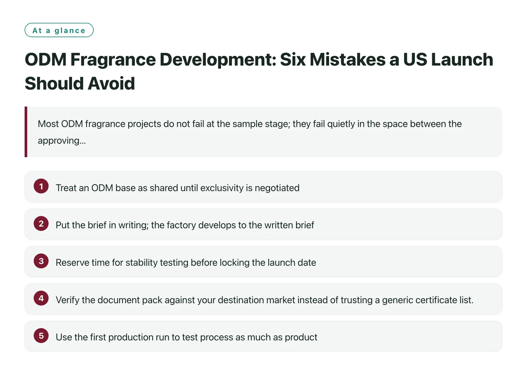 ODM Fragrance Development: Six Mistakes a US Launch Should Avoid——全文要点速览